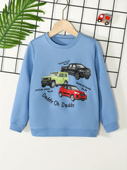 Boys Cars Print Crew Neck Sweatshirt