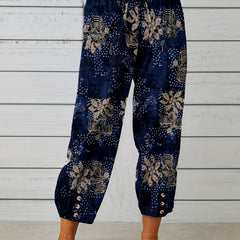 Leaf Patchwork Print Cropped Pants for Spring & Summer