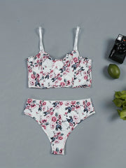 Floral Lace Lingerie Set Push Up Bra & Thong Panties