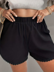 Solid High Rise Floral Trim Casual Shorts