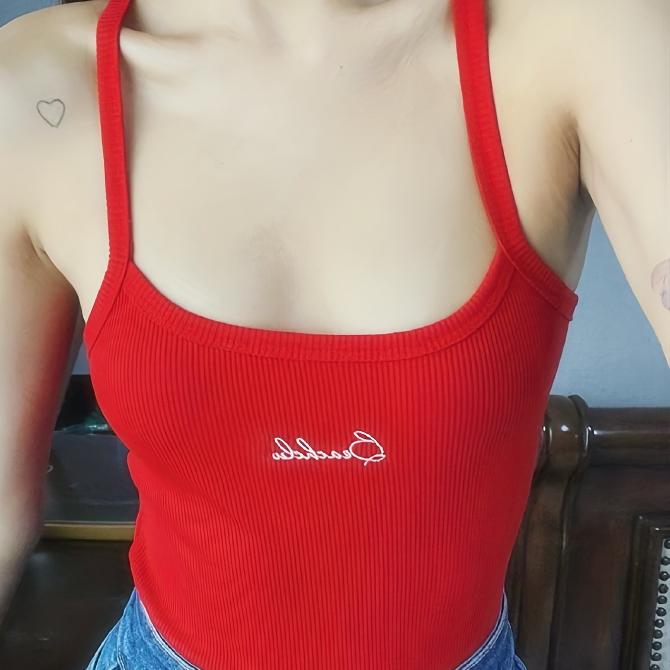 Letter Embroidery Cami Bodysuit