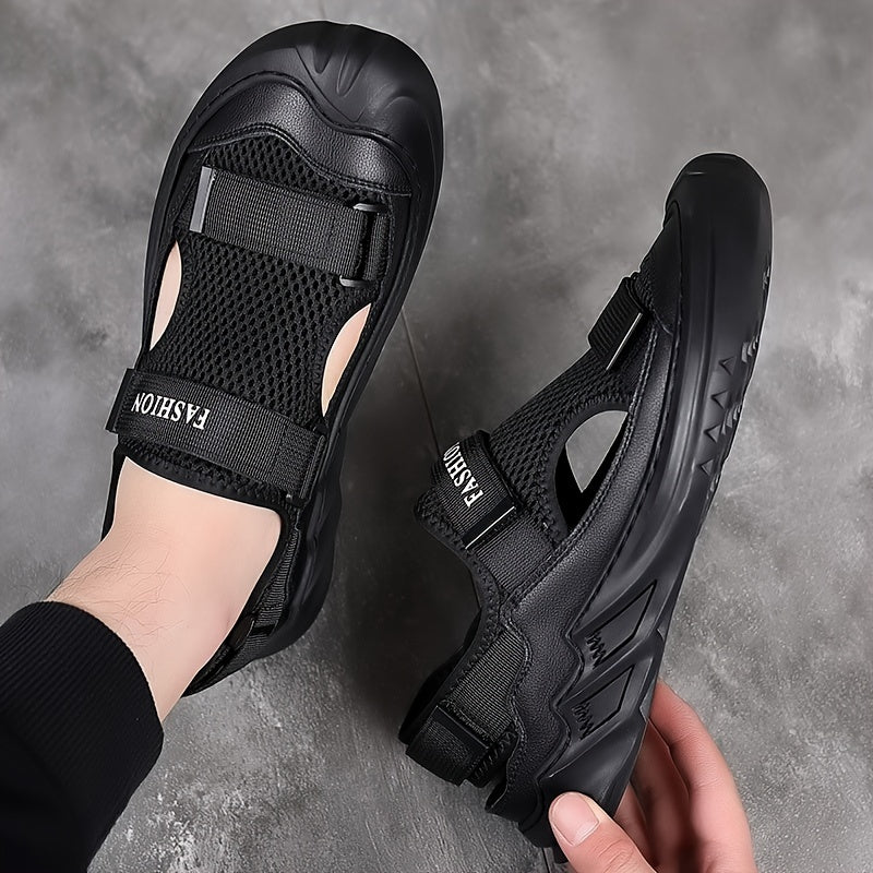Men Letter Graphic Sport Sandals Hook and Loop Fastener Non-Slip Beach Shoes