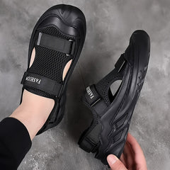 Men Letter Graphic Sport Sandals Hook and Loop Fastener Non-Slip Beach Shoes