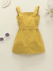 Girls Casual Button Up Cami Dress With Bow Belt