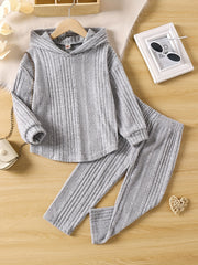 Girl's Ribbed Hoodie & Pants Set for Spring Fall