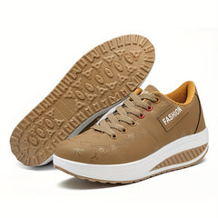 Women's Platform Rocker Shoes Lace Up Low Top Walking Sneakers