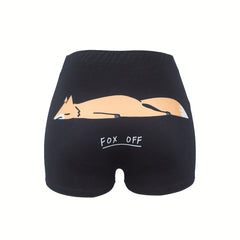 Fox Print Skinny Shorts Elastic Waist Women's Clothing