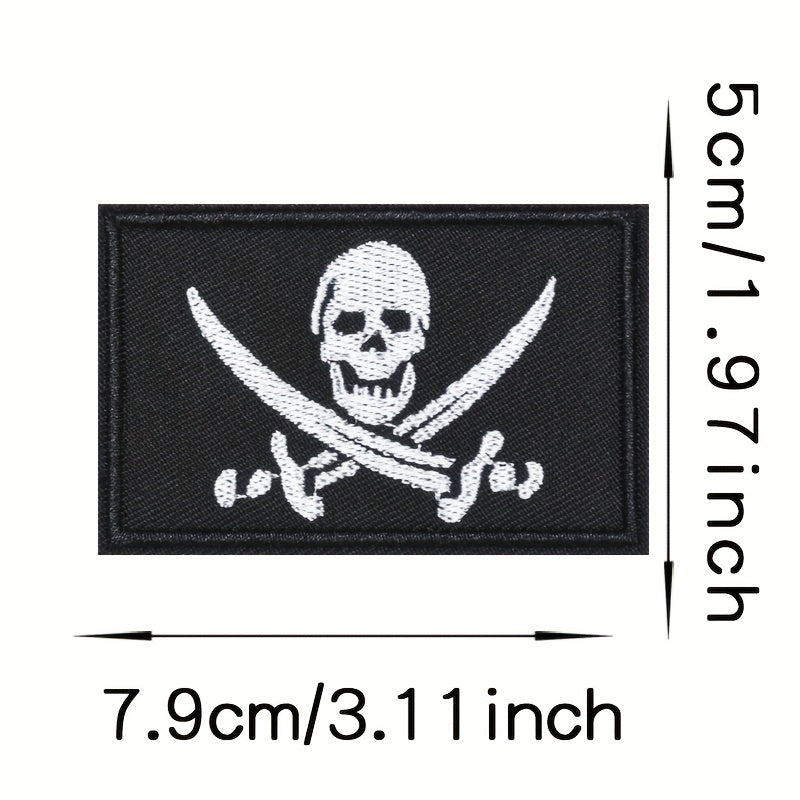 Pirate Skeleton Embroidery Patch Hook & Loop for Vest Hat Jackets