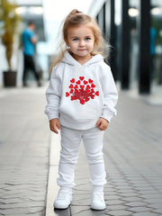 Girls 2pc Hearts Pattern Hooded Sweatshirt & Solid Sweatpants Set
