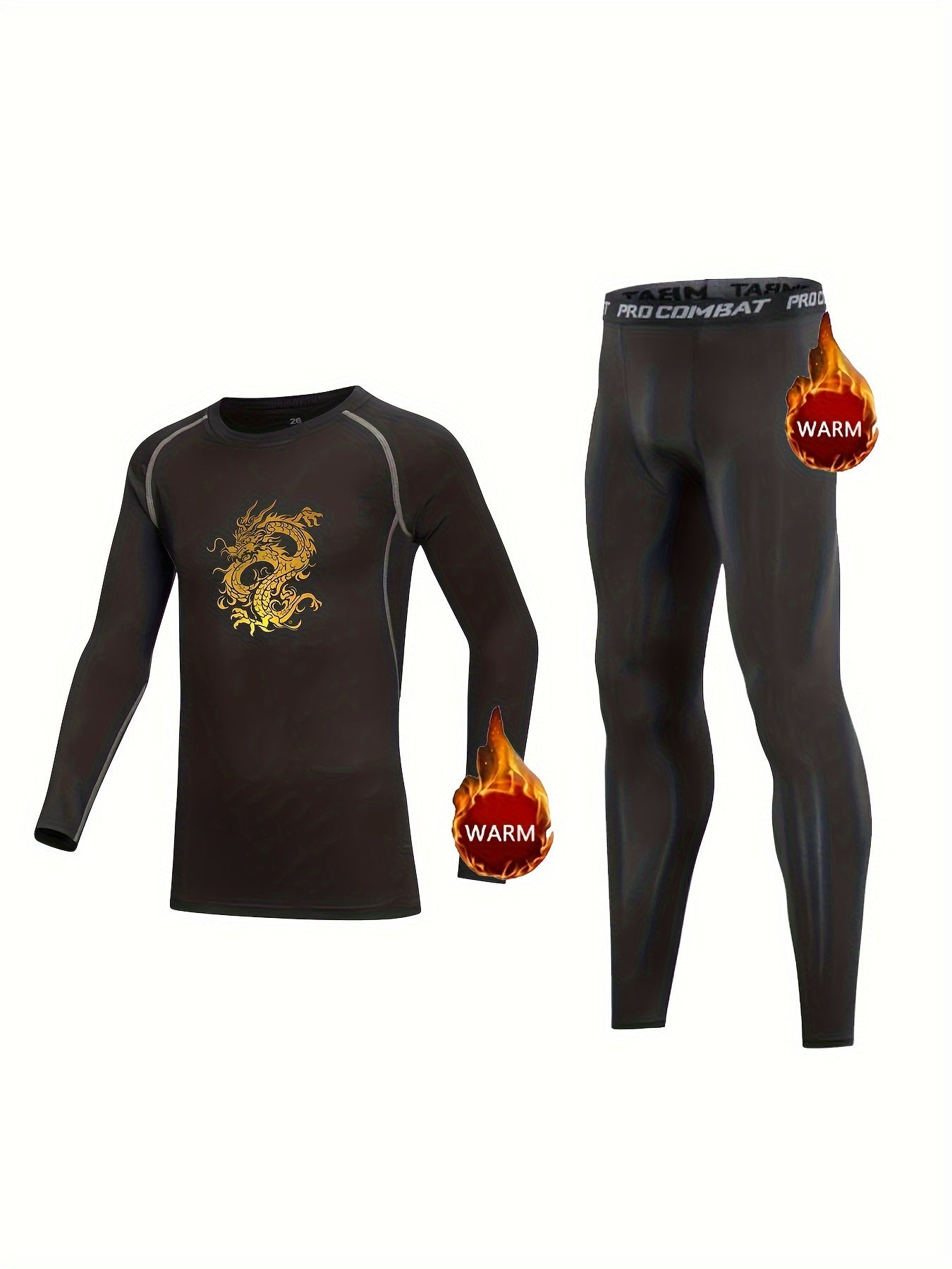 2pcs Kids Dragon Pattern Compression Fleece Sets