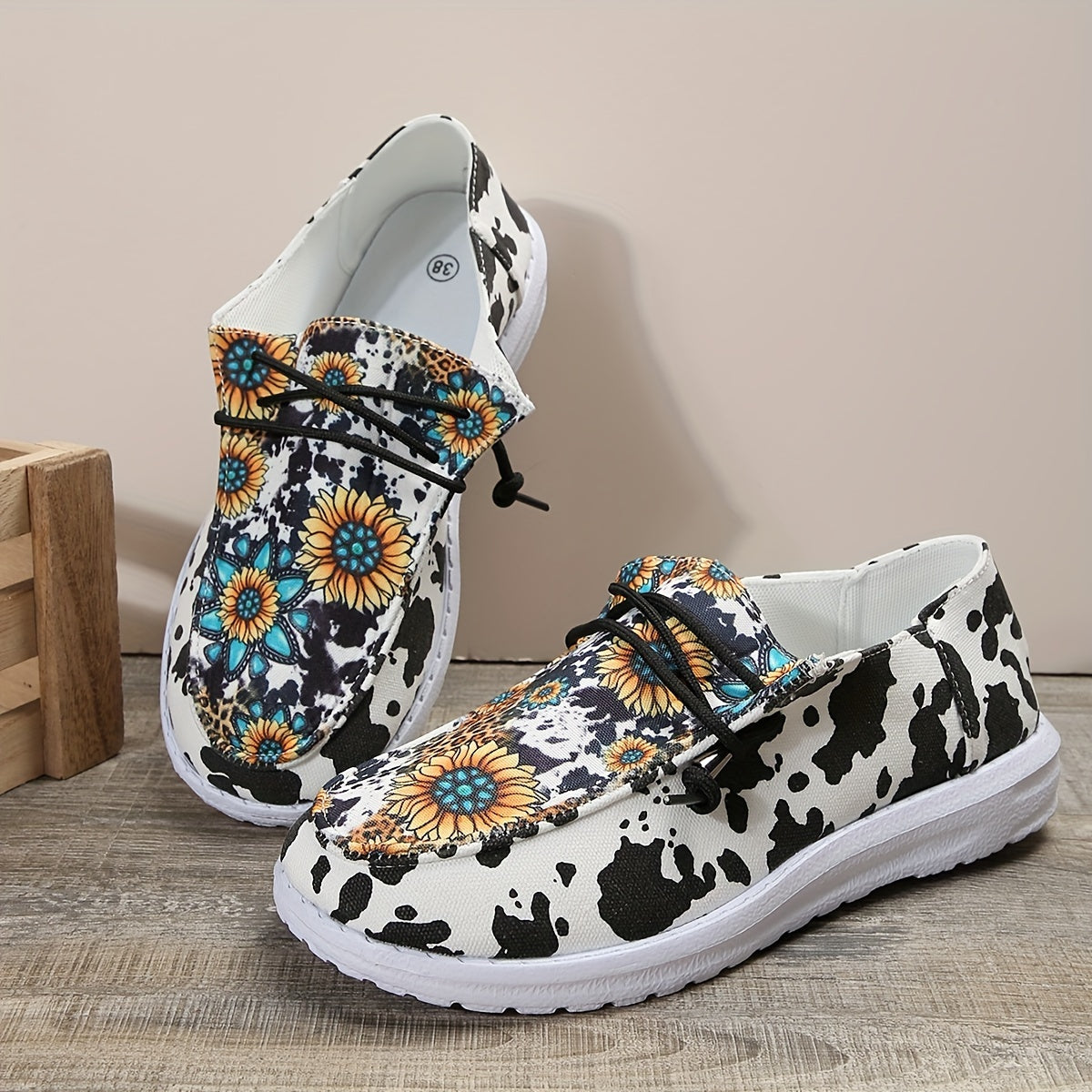 Sunflower & Cow Print Boat Shoes Lightweight Flats