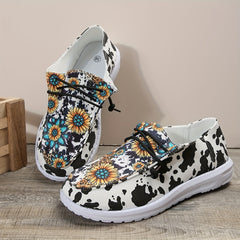 Sunflower & Cow Print Boat Shoes Lightweight Flats