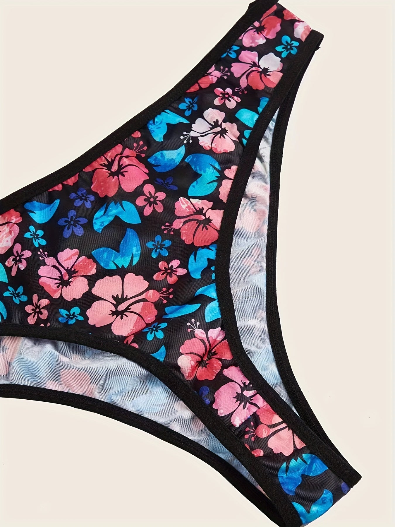 Floral Print Criss Cross Tie Back Bra & Brief 2pcs Set