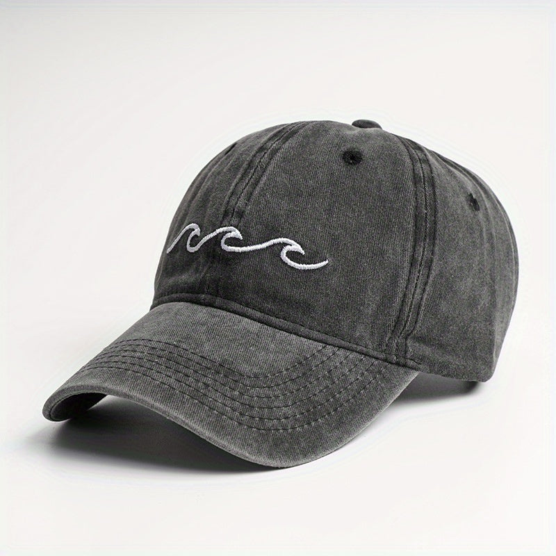 Wave Embroidery Baseball Cap Vintage Washed Distressed Sun Hat