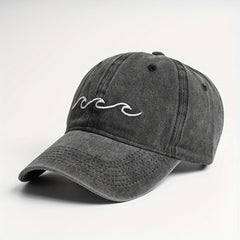 Wave Embroidery Baseball Cap Vintage Washed Distressed Sun Hat
