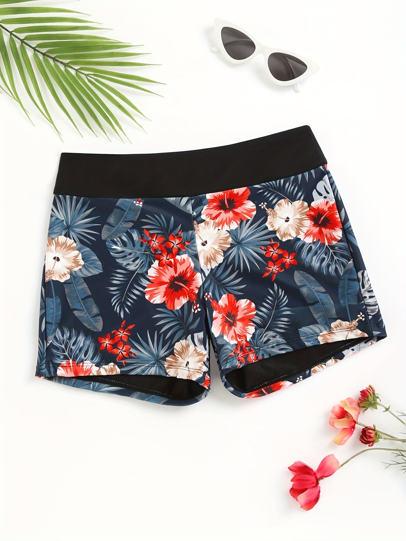 Tropical Print Sexy Boxer Short Bottom High Waist Swimwear