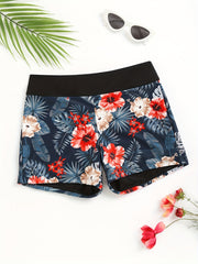 Tropical Print Sexy Boxer Short Bottom High Waist Swimwear