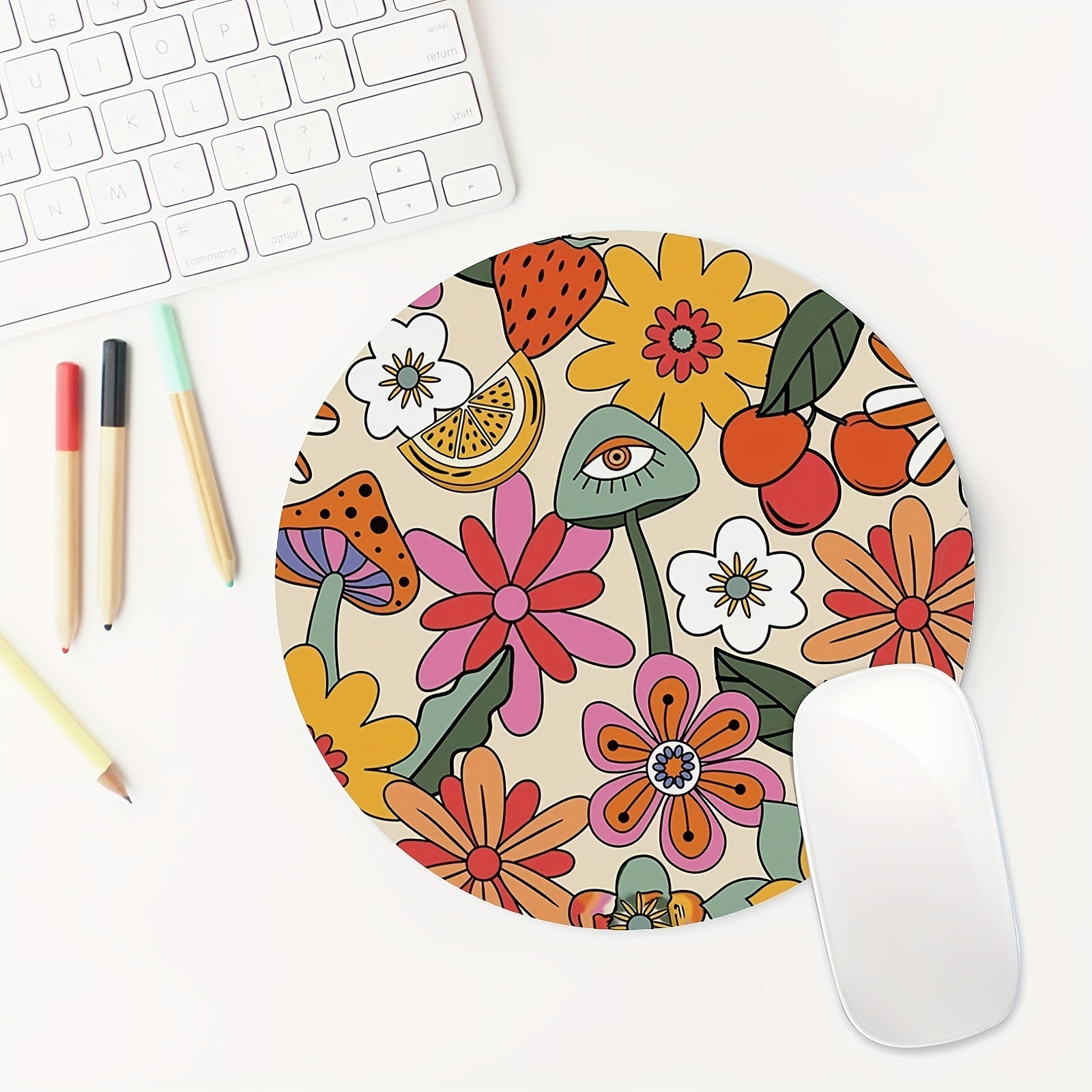 Small Flower Bush Gaming Mouse Pad Round Non-slip Rubber Mat