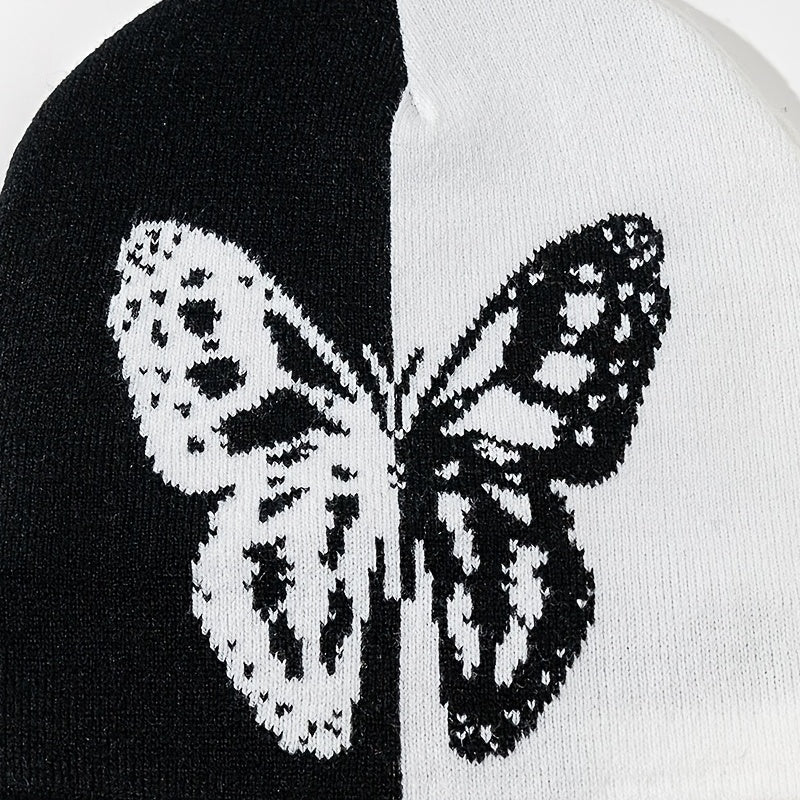 Jacquard Butterfly Beanie Cap Casual Warm Lightweight Skull Hat For Women