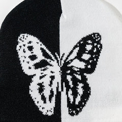 Jacquard Butterfly Beanie Cap Casual Warm Lightweight Skull Hat For Women