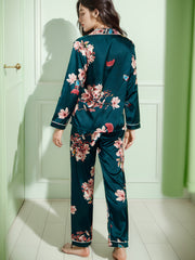 Floral Satin Pajama Set Long Sleeve Top & Pants