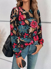 Floral Print Pullover Sweatshirt Long Sleeve Crew Neck for Spring & Fall Women