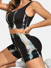 Knitted Round Neck Yoga Set Tank Top Biker Short Sports Suit