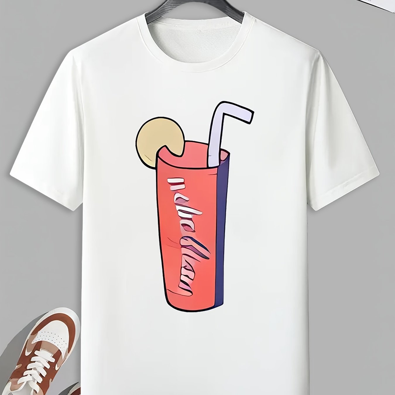 Men's Cartoon Drink Pattern T shirt Active Slightly Stretch Breathable Tee