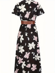Paisley Print V Neck Dress Boho Casual Short Sleeve Dress
