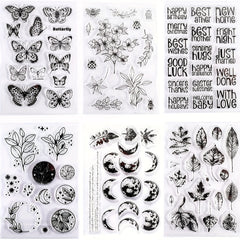 6pcs Clear Stamps Flowers Leaves Butterflies & Moon for Holiday Crafting