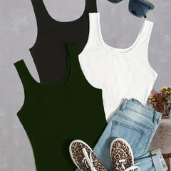 3-Pack Women's Summer Tank Tops Crew Neck Sleeveless Casual Mixed Colors