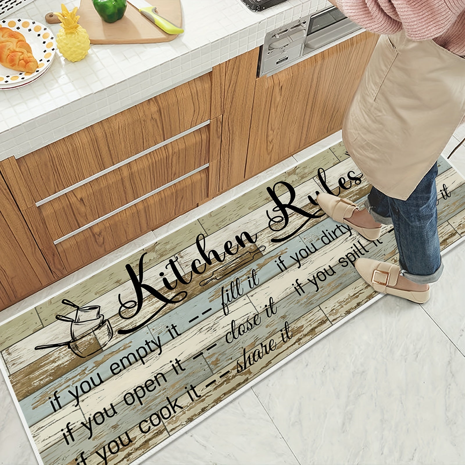 Vintage Anti Fatigue Kitchen Rug Absorbent Non Slip Stain Resistant Waterproof
