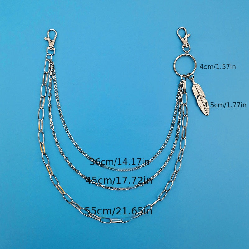 Silver Feather Key Tassel Pendant Chains Hip Hop Punk Jeans Pants Key Chain Belt