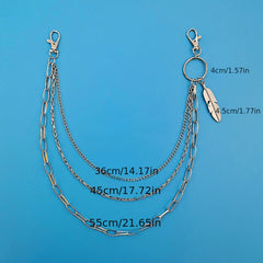 Silver Feather Key Tassel Pendant Chains Hip Hop Punk Jeans Pants Key Chain Belt