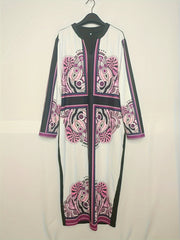 Cross & Paisley Print Long Sleeve Maxi Dress