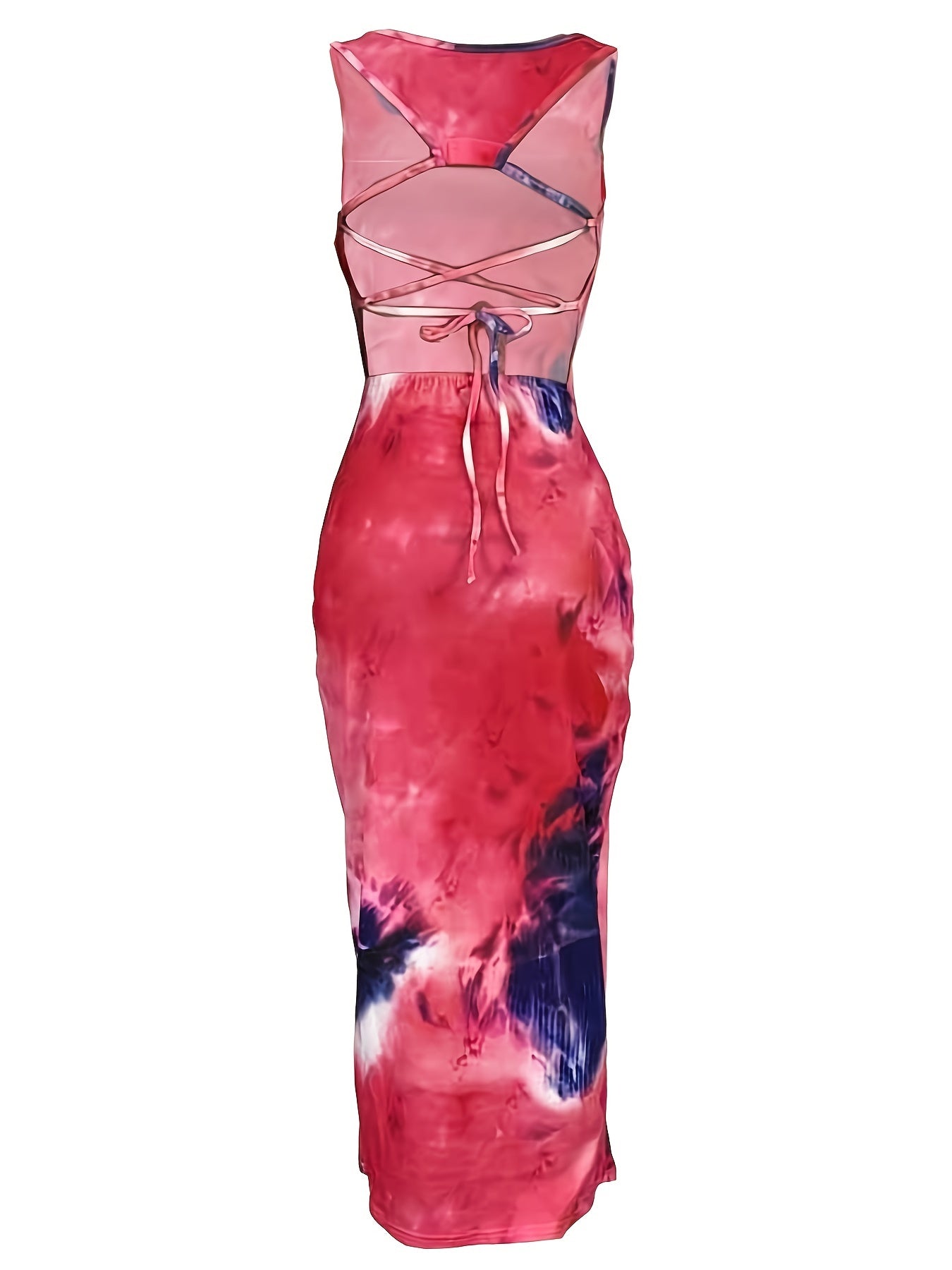 Tie Dye Print Maxi Dress Backless Bodycon Sleeveless