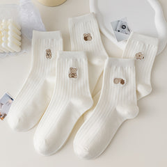 5 Pairs Cartoon Animal Print Socks Comfy Women's Stockings