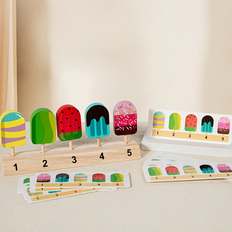 Wooden Fruit Popsicle Matching Puzzle Game Colorful Educational Toy
