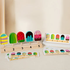 Wooden Fruit Popsicle Matching Puzzle Game Colorful Educational Toy