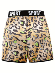 Sporty Leopard Print Plus Size Pajama Shorts