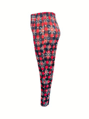 Plaid & Snowflake Print High Rise Leggings