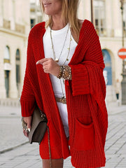 Solid Long Sleeve Open Front Cardigan With Pockets