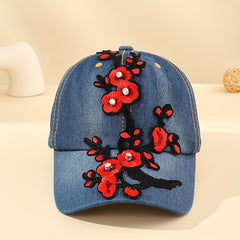 Plum Blossom Patch Baseball Cap Denim Sunshade Dad Hat