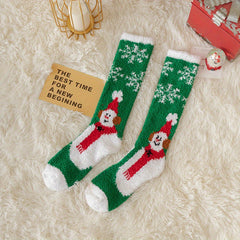 Christmas Print Calf Socks Fuzzy Knee High Socks Women's Stockings