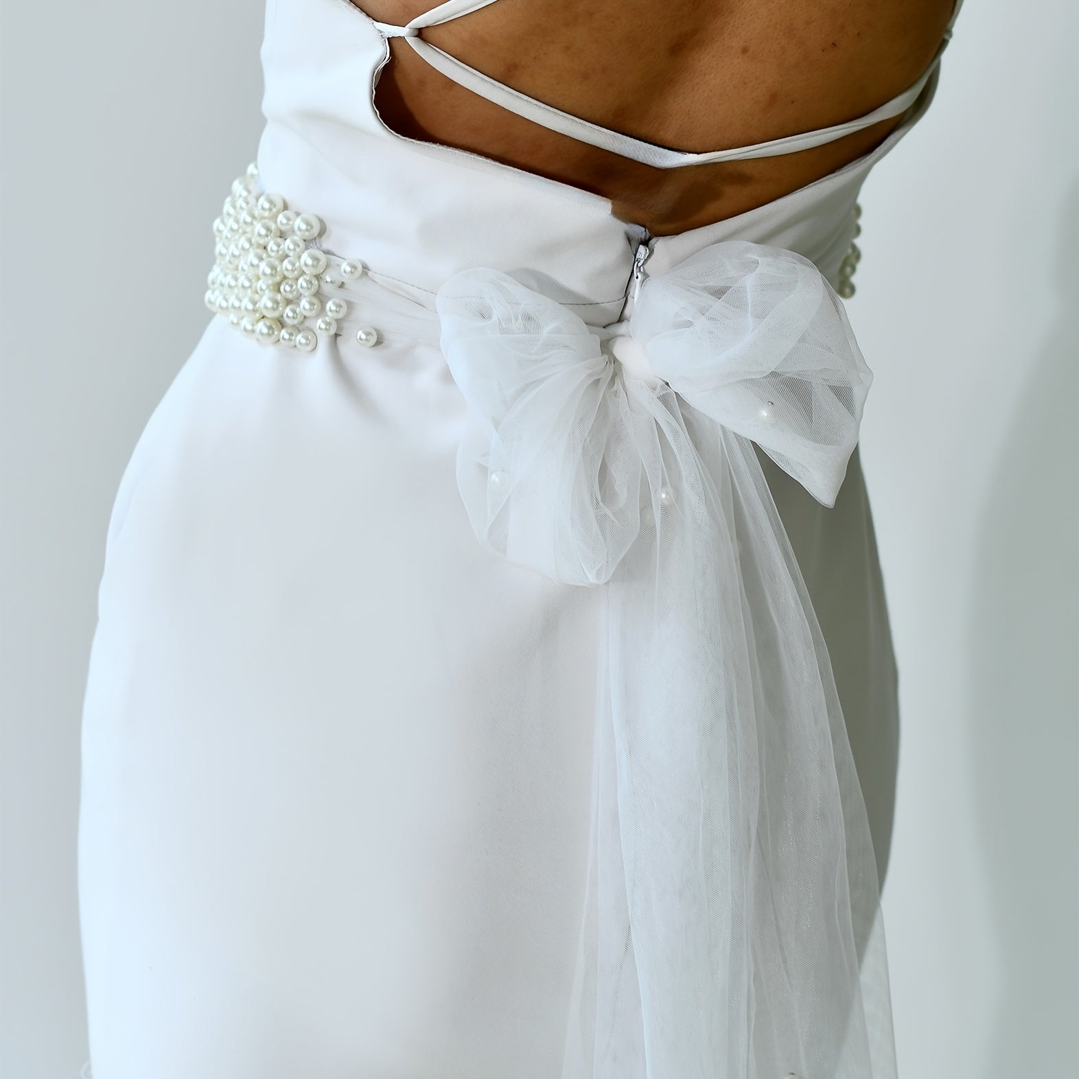 Romantic Bridal Belt with Faux Pearl Accents Soft Nylon Veil