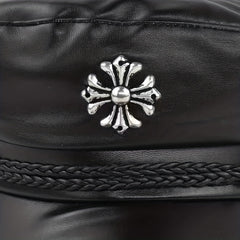 Gothic Cross Patch Beret PU Leather Sailor Hat