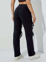 High Rise Ripped Mom Jeans Slim Fit Destroyed Denim Pants