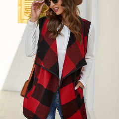 Sleeveless Vest Waterfall Collar Open Front Casual Vest With Pockets