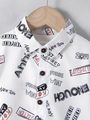 Letter Print Boys Top Lapel Shirt for Summer