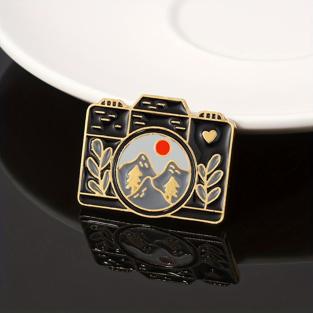 Mountain Landscape Camera Brooch Pin for Backpacks & Clothing